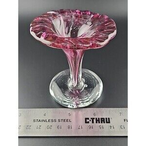 Signed CAS Chris Smith West Virginia Art Glass, Cranberry Bud Vase, Flower Shape